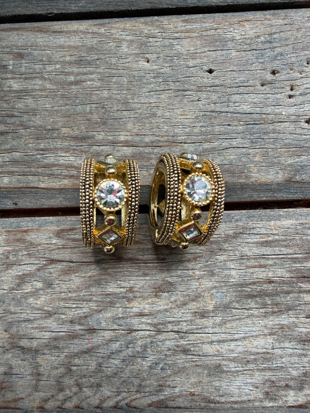 Vintage Gold Crystal Beaded Hoop Earrings